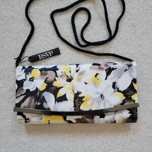 NWT RSVP Envelope Clutch Crossbody Handbag Yellow Silver White Floral